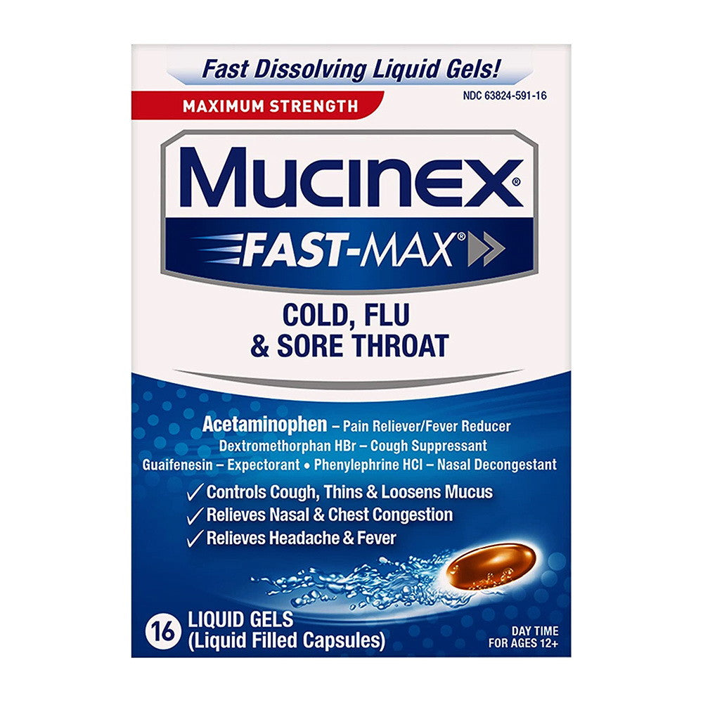 Mucinex Maximum Strength Cold, Flu, & Sore Throat Liquid Gels - 16 ea